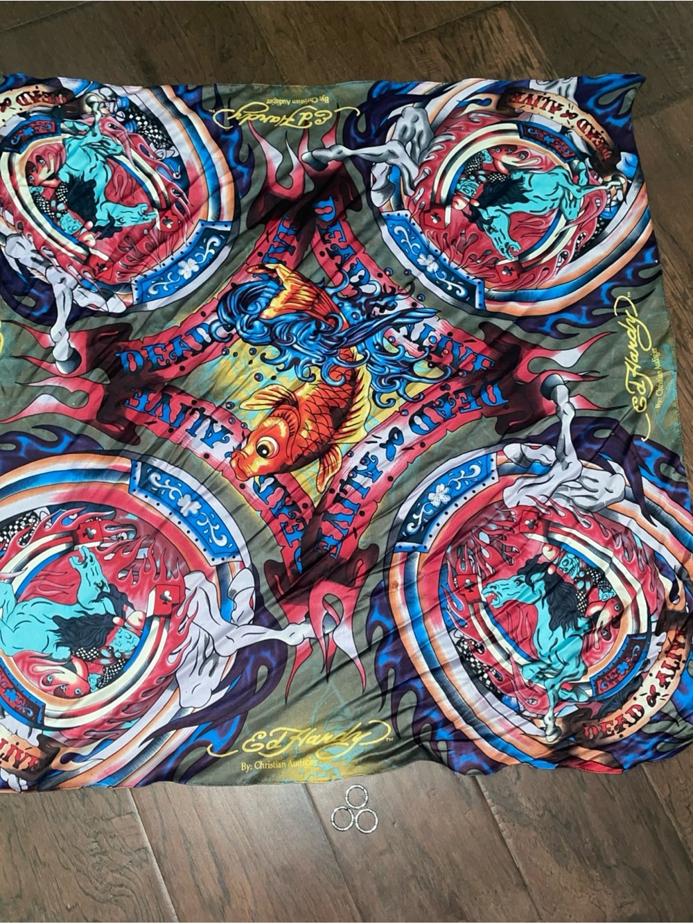 Ed Hardy Dead or Alive Horse/Koi Silk Scarf